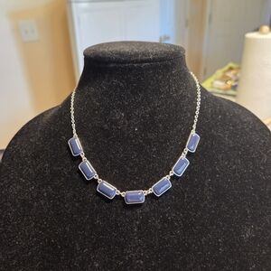 Silver Chain Necklace with Blue Rectangular Stones